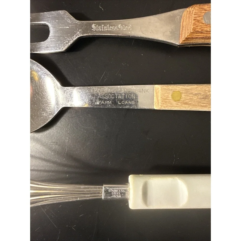 Vintage Interpur Kitchen Utensil Set Mixed Lot of 3 Wood Silver Whisk Spoon Fork
